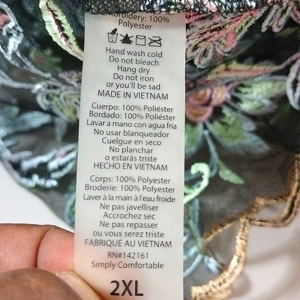 LuLaRoe Deanne II Sheer Embroidered Floral Maxi Dress Black Pink Blue 2XL Plus - Picture 9 of 10